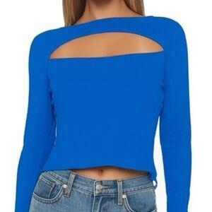 Love, Fire LA BodyCon Crop in Cobalt Blue with Cut Out Chest NWT